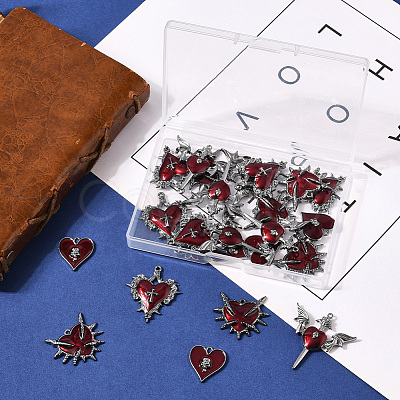 24Pcs 4 Styles Alloy Enamel Gothic Style Pendants PALLOY-SC0004-45A-1