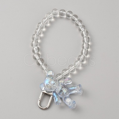 Acrylic Bear Hanging Beaded Keychain Wrist Bracelet Pendant Decoration HJEW-WH0068-15C-1