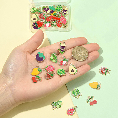 36Pcs 12 Styles Fruits Alloy Enamel Pendants FIND-FS0005-12-1