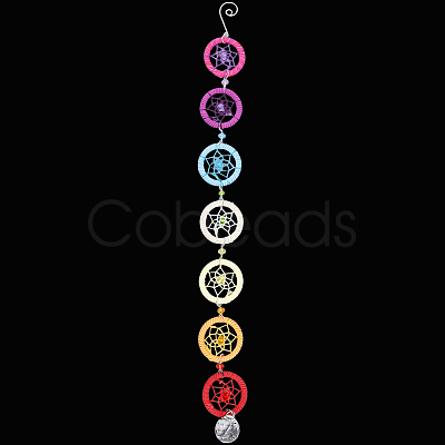 Handmade Rainbow Faux Suede & PP Plastic Woven Web/Net Pendant Decorations HJEW-WH20019-16P-1