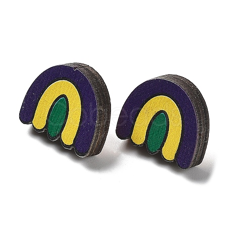 Printing Wood Stud Earrings for Women EJEW-B028-07-1