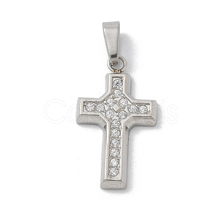 304 Stainless Steel Micro Pave Cubic Zirconia Pendants STAS-Z107-08P-12-1