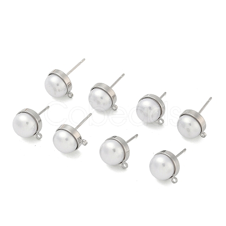 SHEGRACE Brass ABS Imitation Pearl Half Round Stud Earring Findings XGR0100P-119P-1