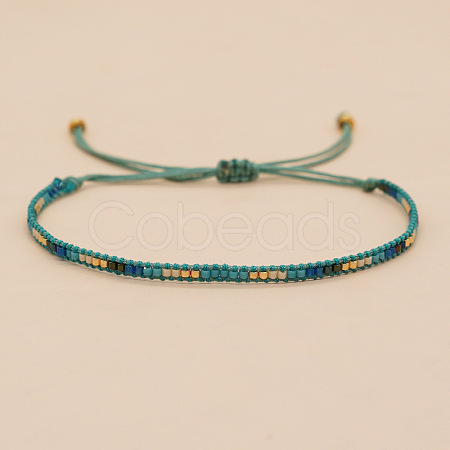 Bohemian Braided Adjustable Glass Seed Beaded Bracelets EX8332-7-1