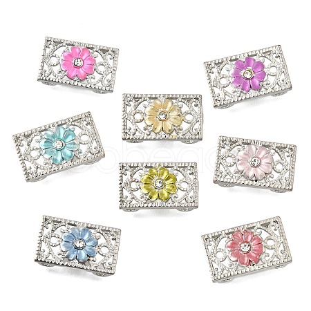 Brass Crystal Rhinestone Rectangle with Flower Multi-Strands Links KK-P306-21P-1