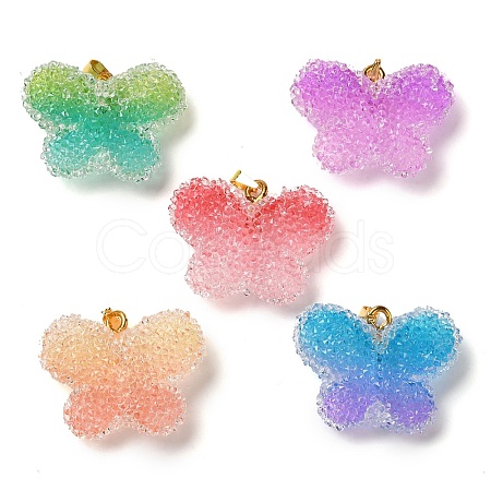 Transparent Resin Dotted Rhinetone Pendants RESI-N040-02G-RS-1