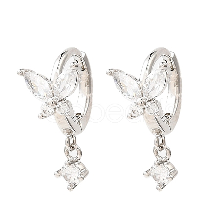 Butterfly Platinum Brass Dangle Hoop Earrings EJEW-L270-11P-01-1