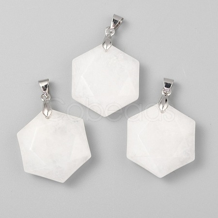Faceted Natural White Jade Pendants X-G-F340-03O-1