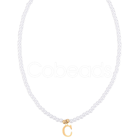 Imitation Pearl with Stainless Steel Pendants Necklaces NJEW-LP0001-51C-G-1