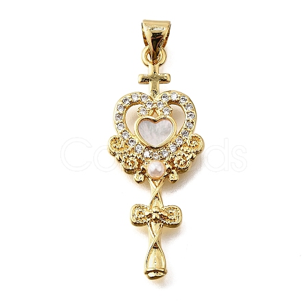 Brass Micro Pave Cubic Zirconia ABS Imitation Pearl Pendants KK-D328-03G-B-1