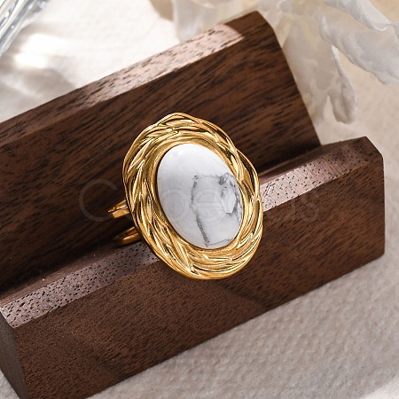 Oval Natural Howlite Finger Rings RJEW-M063-01G-10-1
