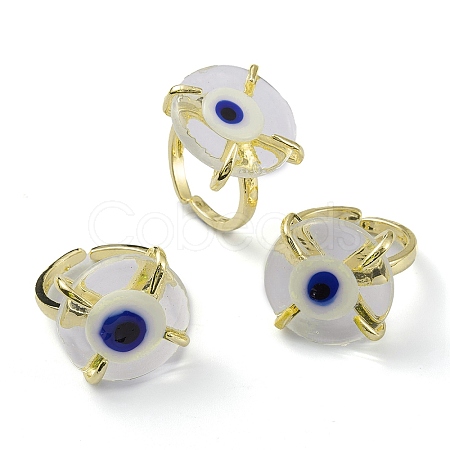 Lampwork Evil Eye Open Cuff Ring RJEW-M147-01LG-06-1