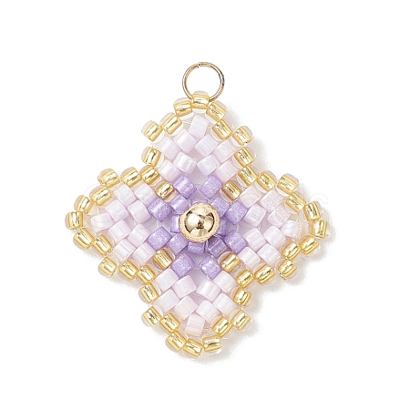Handmade Glass Seed Beaded Quatrefoil Pattern Pendants PALLOY-MZ00965-02-1