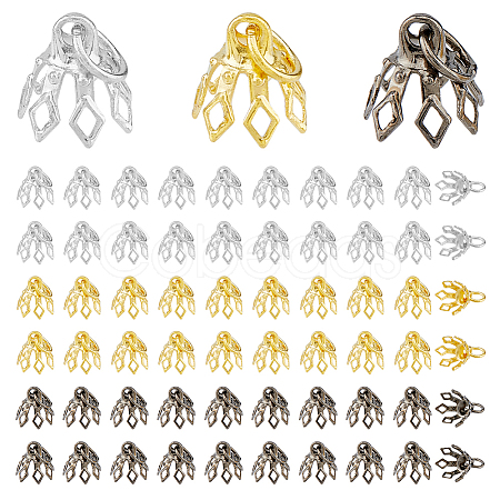 60Pcs 3 Colors Flower Rack Plating Brass Filigree Bead Cap Bails KK-FH0006-86-1