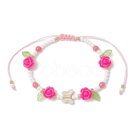 Glass Seed Bead and Resin Braided Bead Bracelets for Women BJEW-MZ00237-02-1