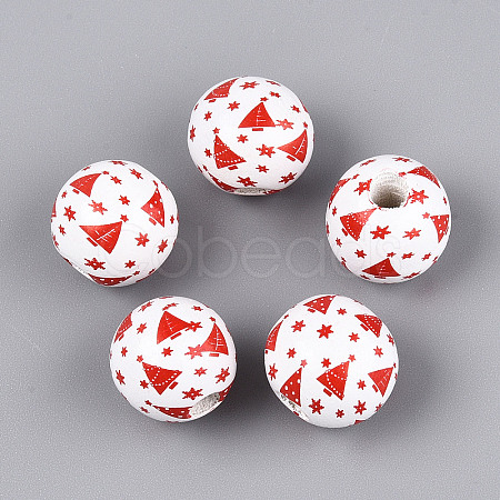 Christmas Spray Painted Schima Wood Beads WOOD-T032-35H-1