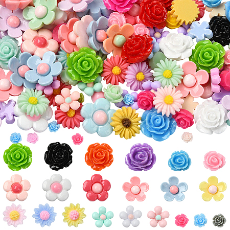 200Pcs 8 Styles Opaque Resin Decoden Cabochons RESI-SP0001-32-1