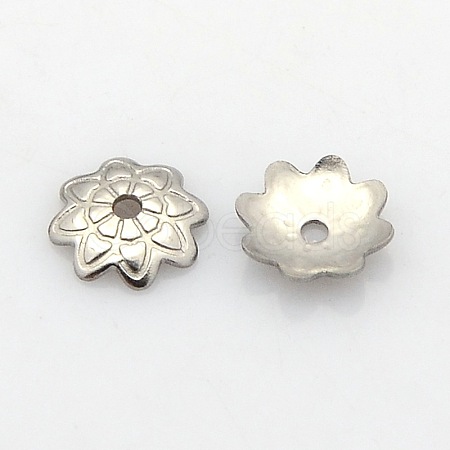 Tarnish Resistant 8-Petal 304 Stainless Steel Flower Bead Caps STAS-N027-01-1