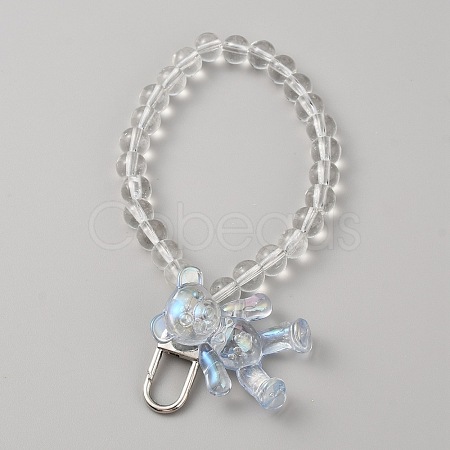 Acrylic Bear Hanging Beaded Keychain Wrist Bracelet Pendant Decoration HJEW-WH0068-15C-1