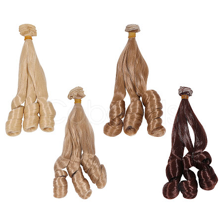 4Pcs 4 Colors High Temperature Fiber Long Flat Curly Hairstyle Doll Wig Hair DOLL-GL0001-04C-1