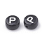 Opaque Acrylic Beads, Horizontal Hole, Alphabet Style, Flat Round, Letter.P, 7x4mm, Hole: 1.5mm, about 370pcs/50g