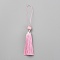 Polyester Tassel Big Pendants Decorations, with Acrylic Beaded and Platinum Alloy Findings, Pearl Pink, 188mm