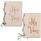 Creative Wooden Greeting Cards, Wedding Vows Book, with Jute Rope and Kraft Paper, Rectangle with Word, Antique White, 105x75x2mm