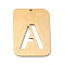 Ion Plating(IP) 304 Stainless Steel Pendants, Rectangle with Alphabet, Hollow, Letter.A, 32x22x1mm, Hole: 1.5mm