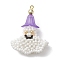 Halloween Theme Handmade Glass Seed Beads Woven Pendants, Ghost Charms, White, 49.5x37.5x18mm, Hole: 2x1.7mm