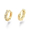 Clear Cubic Zirconia Rectangle Hoop Earrings, Brass Jewelry for Women, Real 18K Gold Plated, 10x10x3mm, Pin: 0.8mm