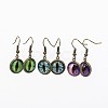 Trendy Antique Bronze Brass Dragon Eye Printed Glass Dangle Earrings EJEW-JE01479-1