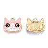 Light Gold Plated Alloy Kitten Pendants X-ENAM-T009-41B-1