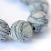 Frosted Natural Black Silk Stone/Netstone Round Bead Strands G-E334-8mm-25-4