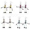 4 Pair 4 Color Synthetic Turquoise & Natural Lava Rock Braided Skeleton Dangle Earrings EJEW-TA00226-1