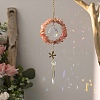 Watermelon Stone Glass Web with Feather Wall Hanging Decoration PW-WG28944-01-3
