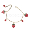 Strawberry Alloy Enamel Charm Bracelets BJEW-JB13143-2