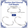 6Pcs C-Shaped 201 Stainless Steel Grooved Cuff Bangles STAS-BBC0008-40-2