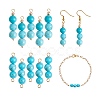 10Pcs Triple Synthetic Turquoise Round Beaded Connector Charms PALLOY-SW00003-08-1