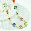 304 Stainless Steel Flat Round Acrylic Rhinestone Cup Chain Anklets for Women AJEW-B031-02G-02-2