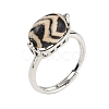 Oval Dyed & Heated Tibetan Style dZi  Natural Agate Adjustable Rings RJEW-C087-04P-02-2