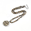 Natural Dalmatian Jasper 4.5mm Round Beaded Flower Pendant Necklaces NJEW-T016-04H-3
