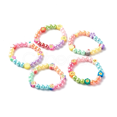 Opaque Acrylic Beads Stretch Bracelet Sets for Kids BJEW-JB06403-1