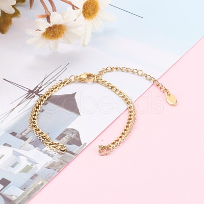 Two-Layer 304 Stainless Steel Curb Chain & Brass Cable Chain Bracelet Making AJEW-JB00923-1