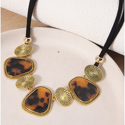 Exaggerated Alloy Glass Trapezoid Oval Statement Bib Necklaces for Women WG667FB-03-1