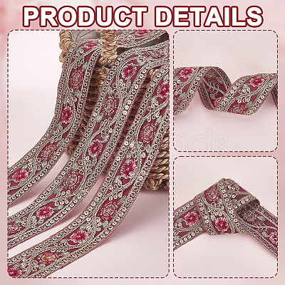 Sparkle Polyester Flower Embroidery Ribbons SRIB-WH0011-266A-1