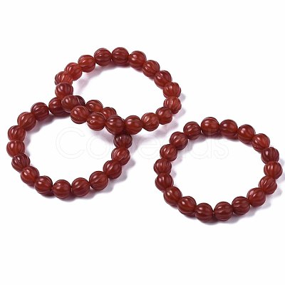 Natural Carnelian Beaded Stretch Bracelets G-Q998-015-1