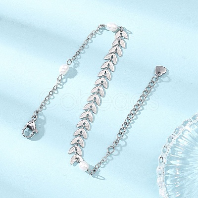 Natural Cultured Freshwater Pearl Beads Link Bracelets BJEW-JB12857-02-1