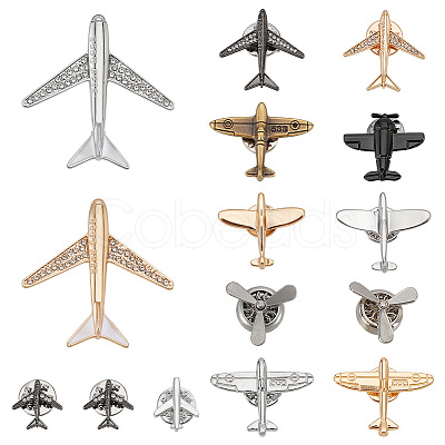 15Pcs 15 Styles Zinc Alloy Pin Brooches JEWB-PH0001-75-1