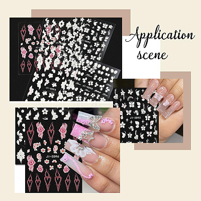 5Pcs 5 Styles Flower & Butterfly PET Nail Art Stickers MRMJ-SP0001-16-1