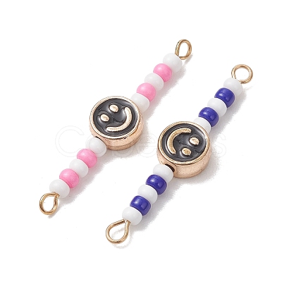 7Pcs 7 Colors Alloy Enamel & Glass Seed Beaded Connector Charms PALLOY-MZ01322-1